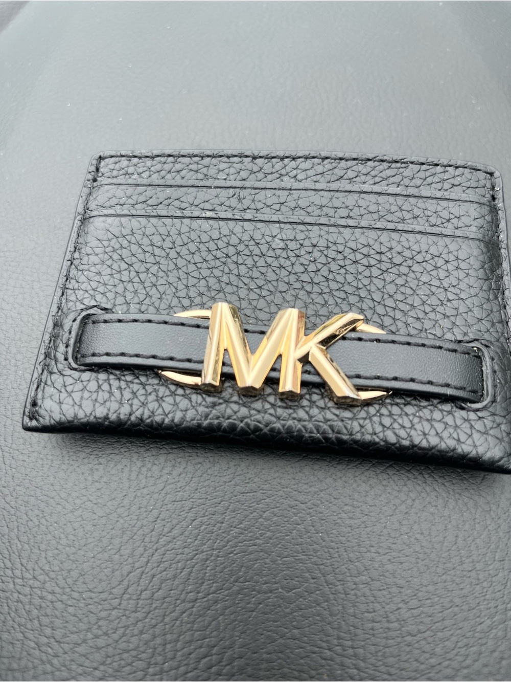 Michael Kors Black Leather Card Holder with Gold MK Emblem